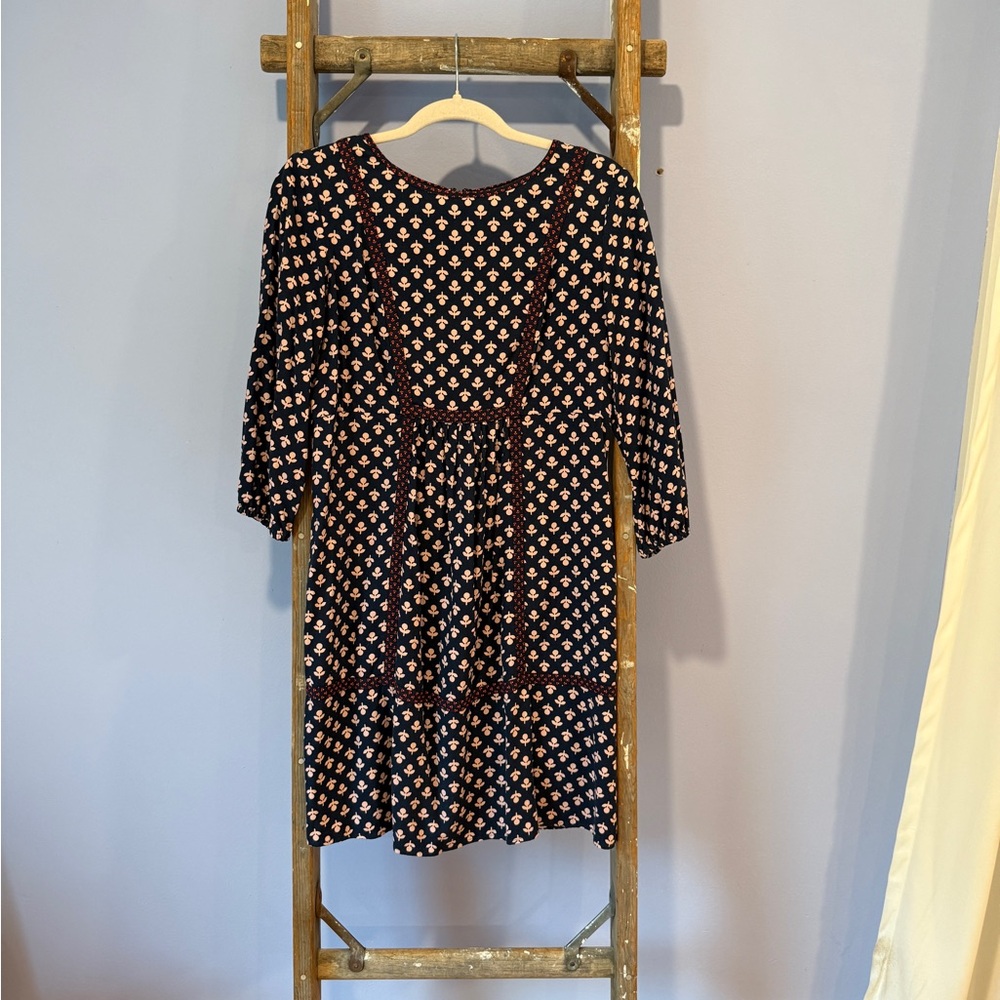 Boden Navy Dress with Pink Floral Pattern